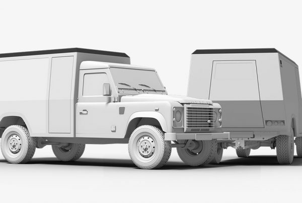 Projekt basecab Visualisierung einer Leerkabine für Land Rover Defender als 3D-Rendering
